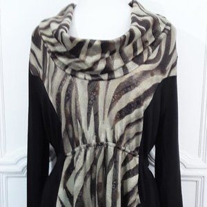 Plus Size Animal Print Pull Over Cowl Collar Dress
